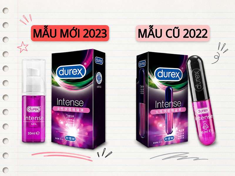 Mẫu gel bôi trơn Durex Intense 10ml cũ và mới