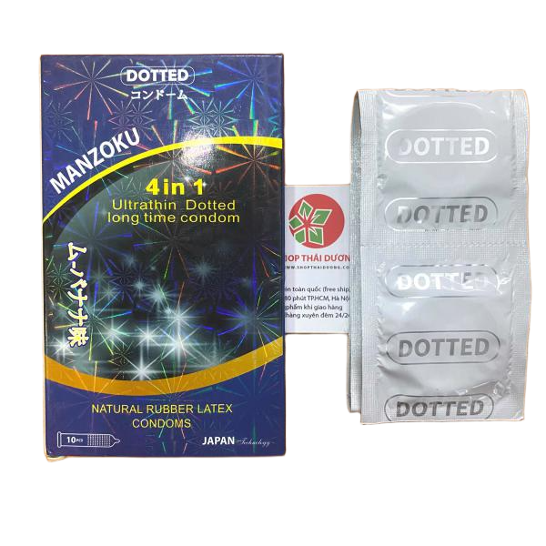 Shop Bán Bao Cao Su Manzoku 4 in 1 Xanh Ultrathin Dotted Long Time Condom Chính Hãng Nhật Bản