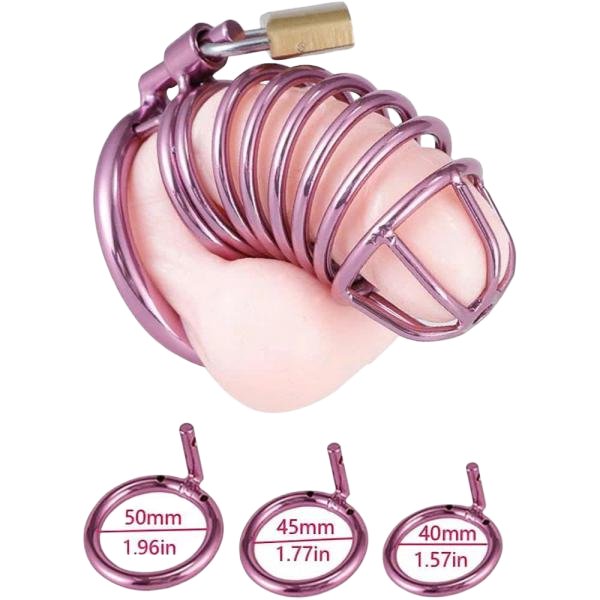Lồng Khóa Dương Vật Thép Không Gỉ Màu Hồng
